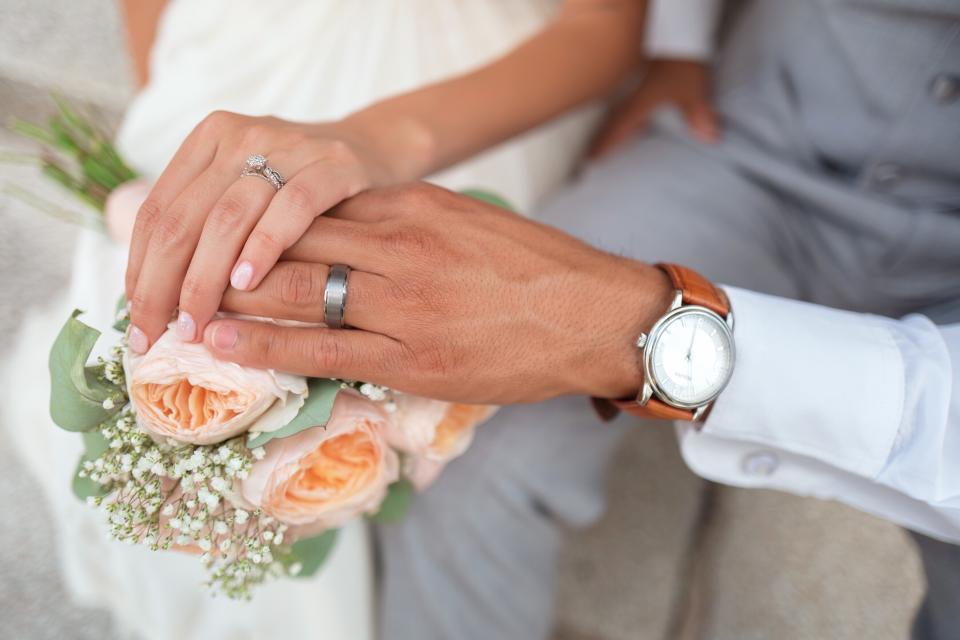 Wedding couple at golden hour